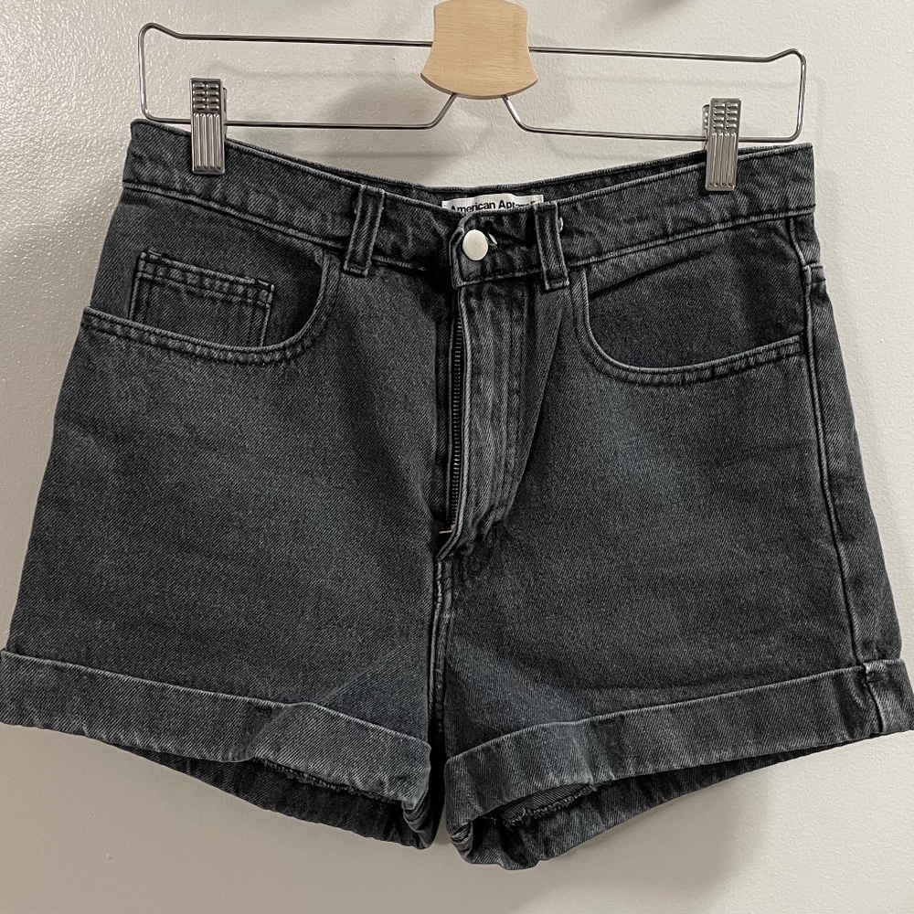 American Apparel High-Waisted Jean Shorts 29, washed black